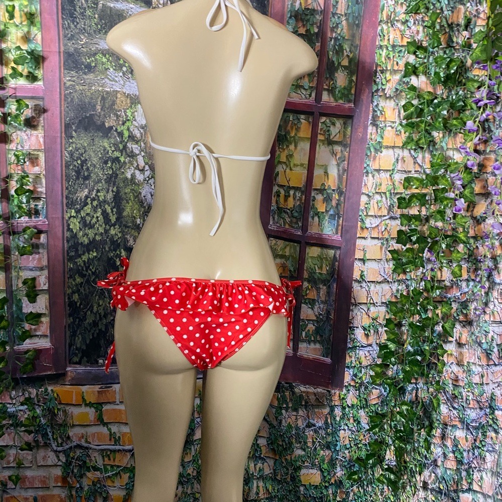 Zafil polka dot orange red/white bikini set Sz L - Picture 2 of 9